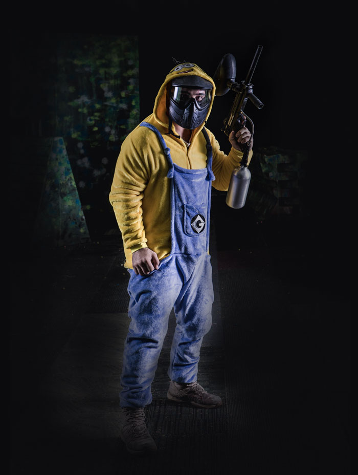 paintball player in minion onesie